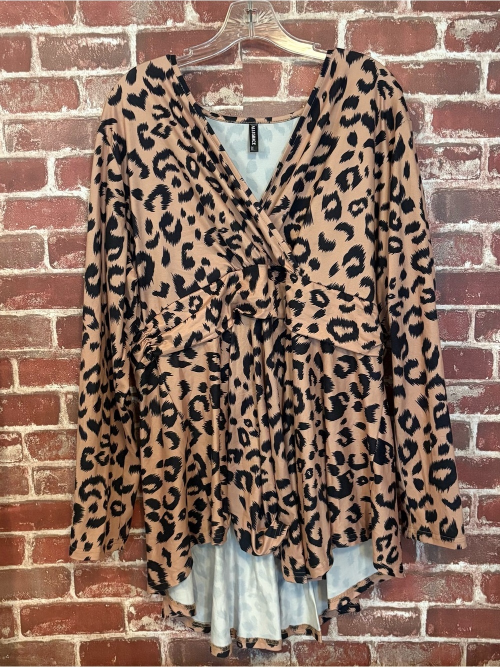 Leopard-Print Wrap Tunic Top in Tan & Black by